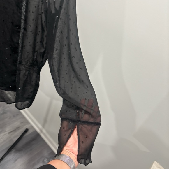 Zara Sheer Black Dotted Ruffle-Neck Blouse - Picture 2 of 9